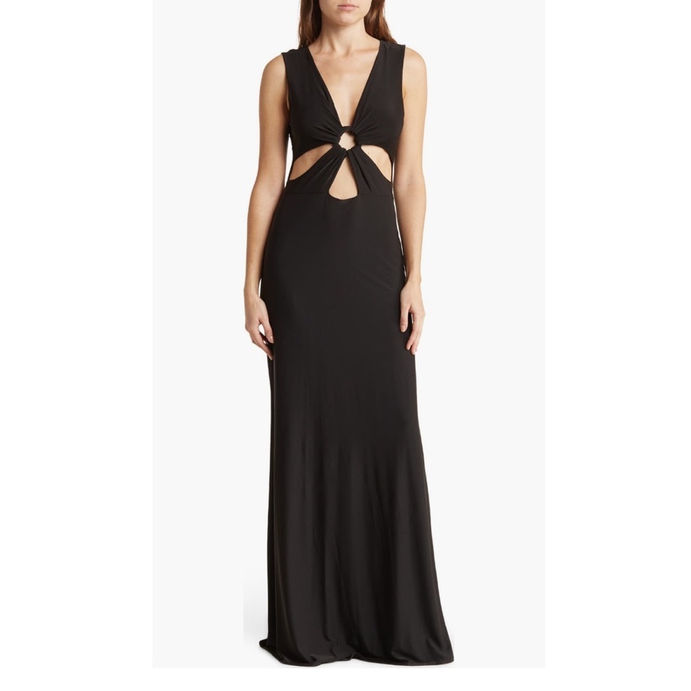 Love by Design Black Cutout Twist Front Maxi Dress | Elegant Gown Sz Medium